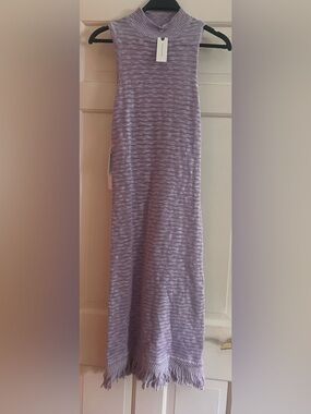 Anthropologie Callahan tuckernuck knit Lavender Fringe Dress nwt $168 fitted cos